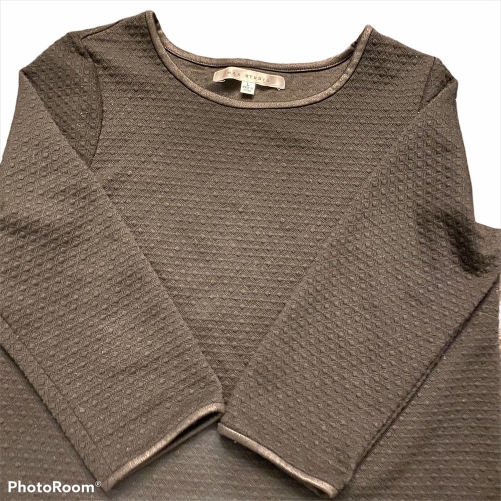 Max Studio Leather Trim Crop Sweater Black